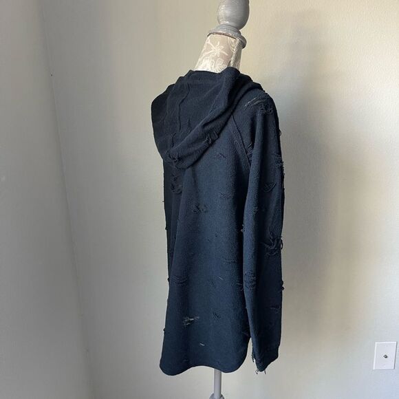 Michael Lauren Rudy Distressed Pullover Hoodie in Black - Picture 11 of 12